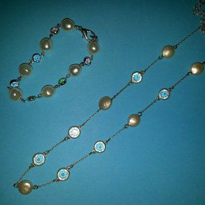 Pearls and textured clear/colored beads necklace and bracelet by Express